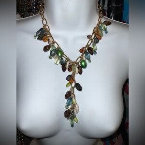 Elegant Beaded&SHELLS Mediterranean Sea green teardrop necklace vintage NOS 2001